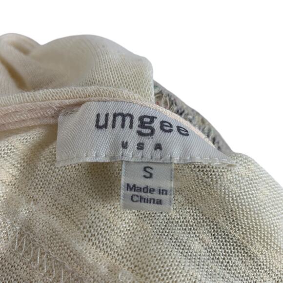 Umgee USA Henley Boho Blouse Size S Embroidered Bell Long Sleeve Knit Cream Tan - Picture 7 of 8